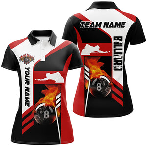 Snooker 8 Ball In Flames Personalized Name Billiard Women Polo Shirts Custom Pool Player Shirts TDM0679