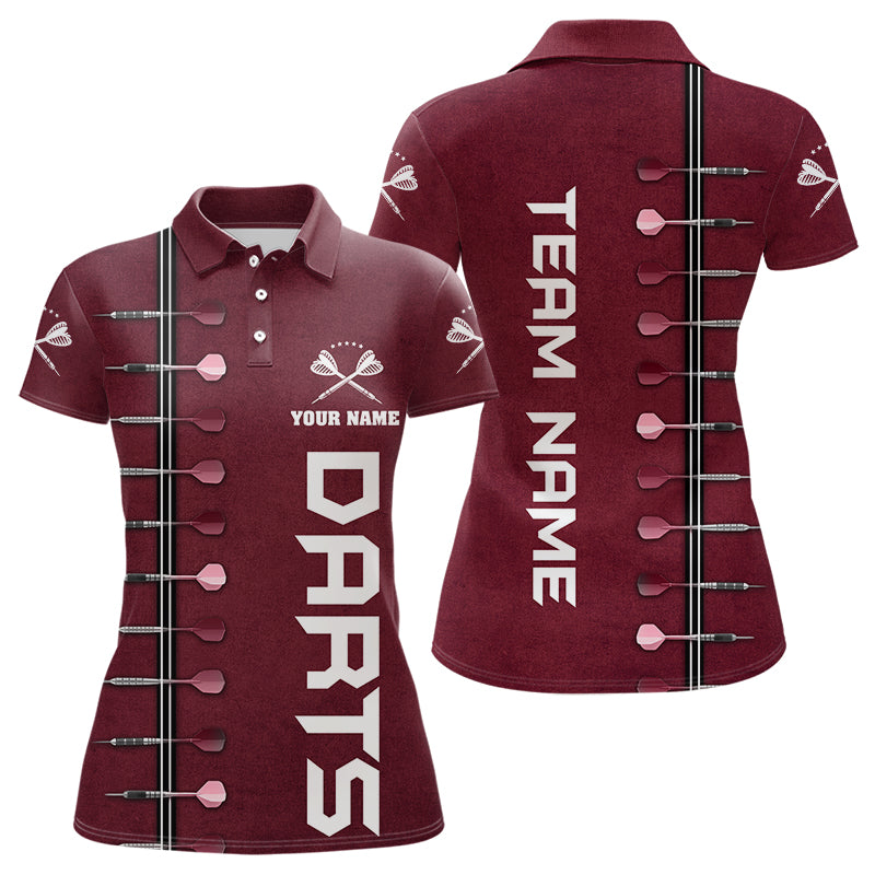 Personalized Wine Red Dart Polo & Quarter Zip Shirts For Women Custom Dart Jerseys Dart Team Shirt TDM3132