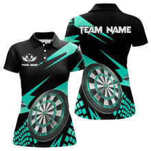 Load image into Gallery viewer, Cyan Black Custom Dart Shirts For Women, Personalized 3D Darts Board Dart Jerseys Polo &amp; 1/4 Zip TDM3139