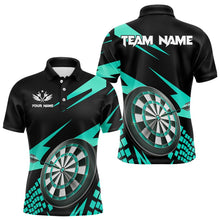 Load image into Gallery viewer, Cyan Black Custom Dart Shirts For Men, Personalized 3D Darts Board Dart Jerseys Polo &amp; 1/4 Zip TDM3139