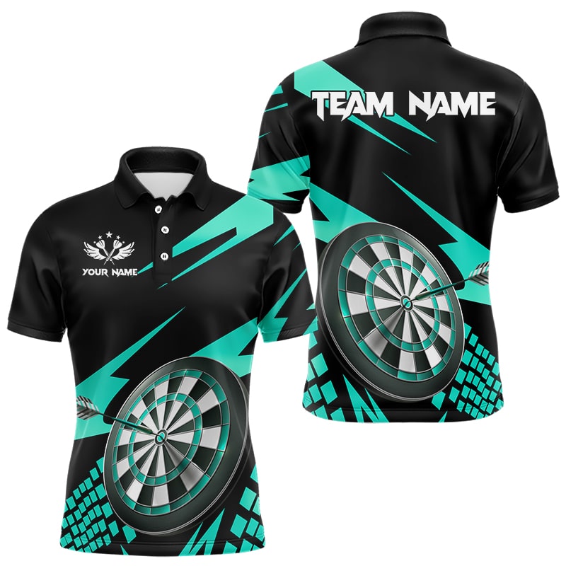 Cyan Black Custom Dart Shirts For Men, Personalized 3D Darts Board Dart Jerseys Polo & 1/4 Zip TDM3139