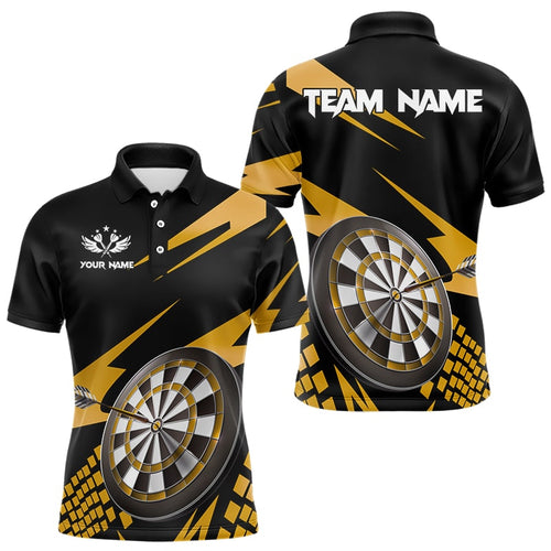 Yellow Black Custom Dart Shirts For Men, Personalized 3D Darts Board Dart Jerseys Polo & 1/4 Zip TDM3140