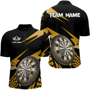 Yellow Black Custom Dart Shirts For Men, Personalized 3D Darts Board Dart Jerseys Polo & 1/4 Zip TDM3140