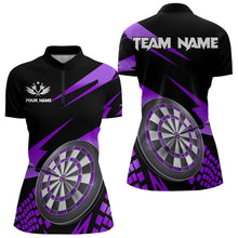 Load image into Gallery viewer, Purple Black Custom Dart Shirts For Women, Personalized 3D Darts Board Dart Jerseys Polo &amp; 1/4 Zip TDM3141