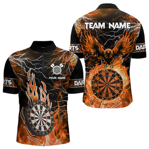 Orange Dart Board Fire Flame Custom Eagle Dart Shirts For Men, Thunder Lightning Dart Team Jerseys TDM3373