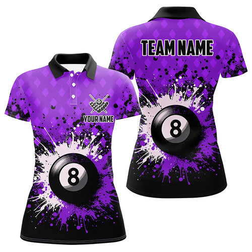 Personalized Purple Grunge 8 Ball Pool Women Billiards Polo Shirts Custom Billiard Team Jerseys Uniform TDM1185