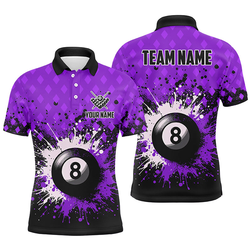 Personalized Purple Grunge 8 Ball Pool Men Billiards Polo Shirts Custom Billiard Team Jerseys Uniform TDM1185