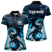 Load image into Gallery viewer, Blue Thunder Lightning Custom Dragon Bowling Shirts For Women, Bowling Team Jerseys Polo &amp; 1/4 Zip TDM3678