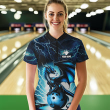 Load image into Gallery viewer, Blue Thunder Lightning Custom Dragon Bowling Shirts For Women, Bowling Team Jerseys Polo &amp; 1/4 Zip TDM3678
