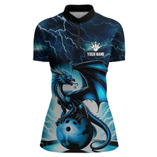 Load image into Gallery viewer, Blue Thunder Lightning Custom Dragon Bowling Shirts For Women, Bowling Team Jerseys Polo &amp; 1/4 Zip TDM3678