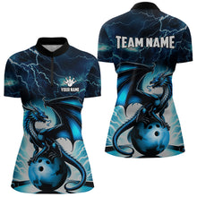 Load image into Gallery viewer, Blue Thunder Lightning Custom Dragon Bowling Shirts For Women, Bowling Team Jerseys Polo &amp; 1/4 Zip TDM3678
