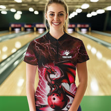 Load image into Gallery viewer, Red Thunder Lightning Custom Dragon Bowling Shirts For Women, Bowling Team Jerseys Polo &amp; 1/4 Zip TDM3679