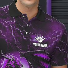 Load image into Gallery viewer, Purple Thunder Lightning Custom Dragon Bowling Shirts For Men, Bowling Team Jerseys Polo &amp; 1/4 Zip TDM3680