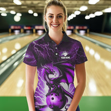 Load image into Gallery viewer, Purple Thunder Lightning Custom Dragon Bowling Shirts For Women, Bowling Team Jerseys Polo &amp; 1/4 Zip TDM3680