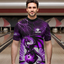 Load image into Gallery viewer, Purple Thunder Lightning Custom Dragon Bowling Shirts For Men, Bowling Team Jerseys Polo &amp; 1/4 Zip TDM3680