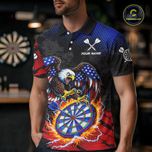 Load image into Gallery viewer, Patriotic American Flag Eagle Flame Darts Shirt For Men Custom Darts Jersey Team Polo &amp; 1/4 Zip TDM6012