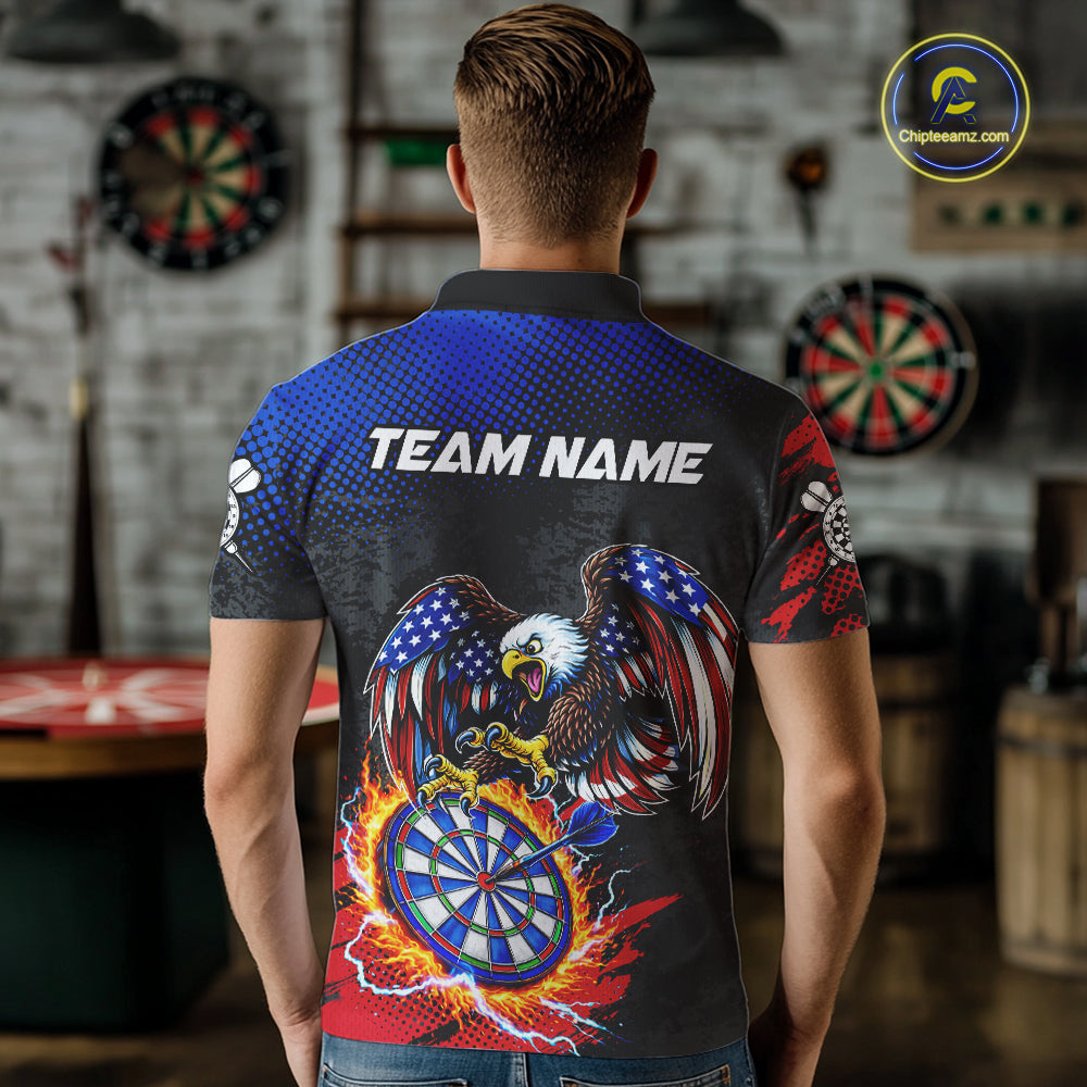 Patriotic American Flag Eagle Flame Darts Shirt For Men Custom Darts Jersey Team Polo & 1/4 Zip TDM6012