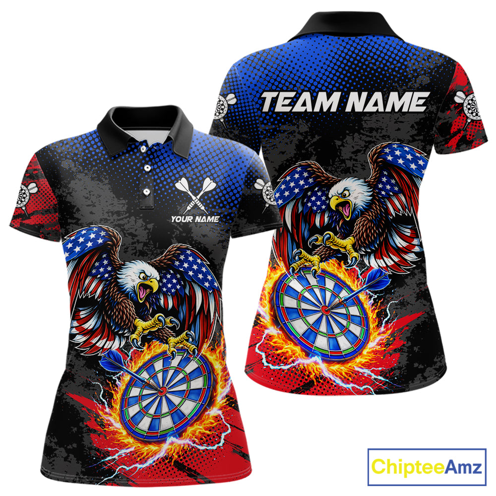 Patriotic American Flag Eagle Flame Darts Shirt For Women Custom Darts Jersey Team Polo & 1/4 Zip TDM6012