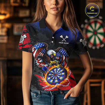 Patriotic American Flag Eagle Flame Darts Shirt For Women Custom Darts Jersey Team Polo & 1/4 Zip TDM6012
