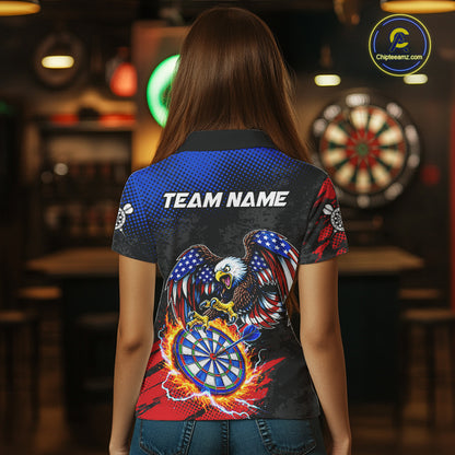 Patriotic American Flag Eagle Flame Darts Shirt For Women Custom Darts Jersey Team Polo & 1/4 Zip TDM6012