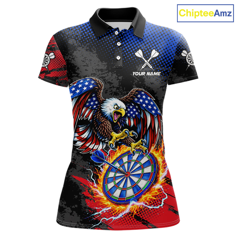 Patriotic American Flag Eagle Flame Darts Shirt For Women Custom Darts Jersey Team Polo & 1/4 Zip TDM6012