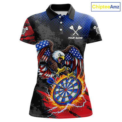 Patriotic American Flag Eagle Flame Darts Shirt For Women Custom Darts Jersey Team Polo & 1/4 Zip TDM6012