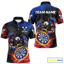 Load image into Gallery viewer, Patriotic American Flag Eagle Flame Darts Shirt For Men Custom Darts Jersey Team Polo &amp; 1/4 Zip TDM6012