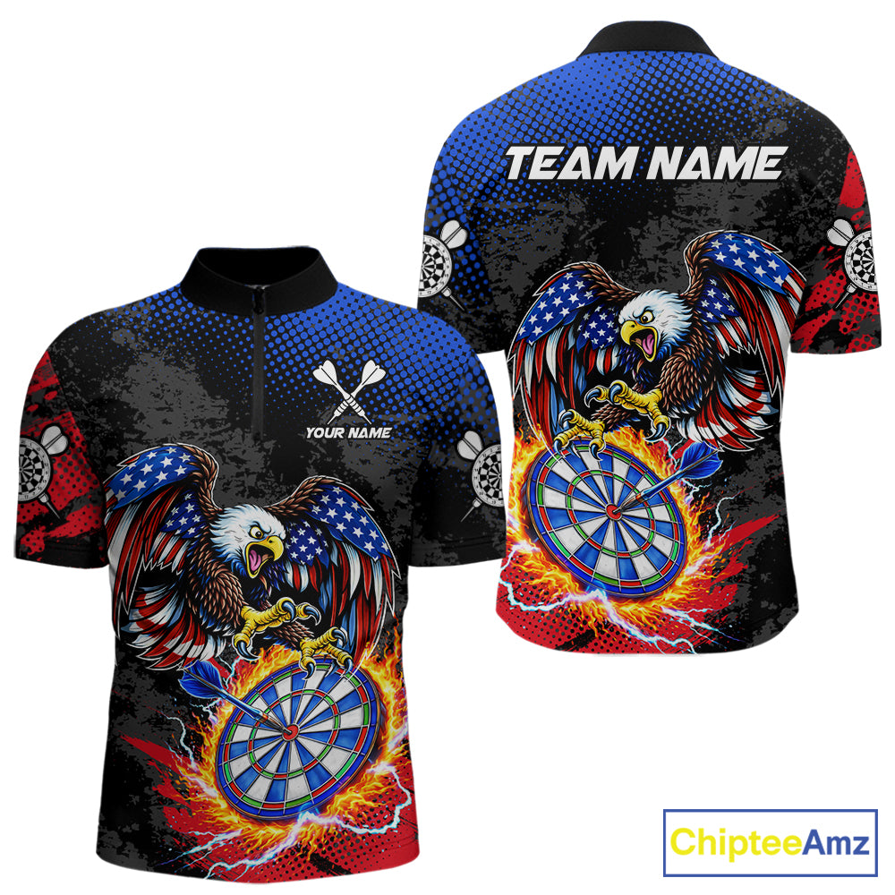 Patriotic American Flag Eagle Flame Darts Shirt For Men Custom Darts Jersey Team Polo & 1/4 Zip TDM6012