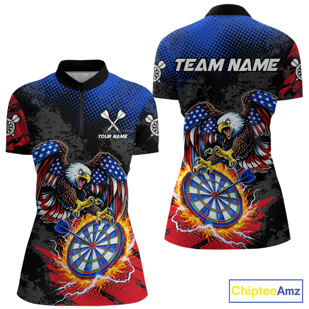 Patriotic American Flag Eagle Flame Darts Shirt For Women Custom Darts Jersey Team Polo & 1/4 Zip TDM6012