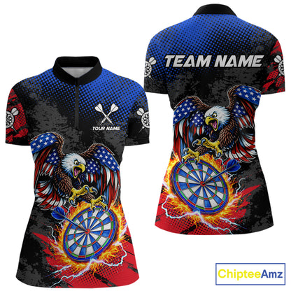 Patriotic American Flag Eagle Flame Darts Shirt For Women Custom Darts Jersey Team Polo & 1/4 Zip TDM6012