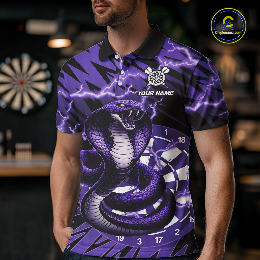 Custom Purple Dartboard Cobra Snake Lightning Darts Shirt For Men, Dart Team Jersey Polo & 1/4 Zip TDM6016