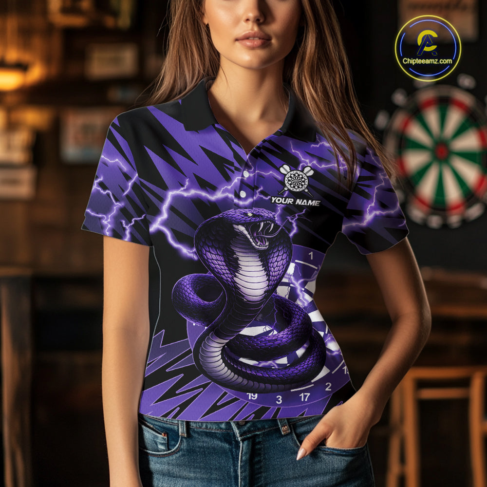 Custom Purple Dartboard Cobra Snake Lightning Darts Shirt For Women, Dart Team Jersey Polo & 1/4 Zip TDM6016