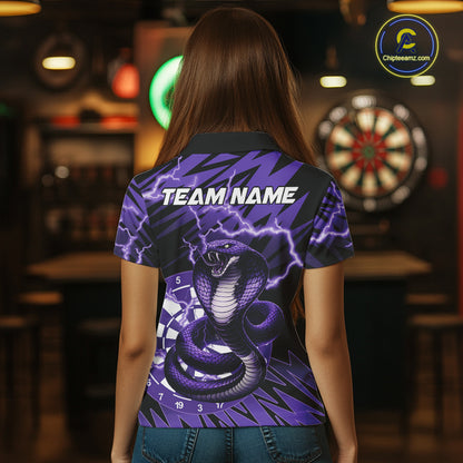 Custom Purple Dartboard Cobra Snake Lightning Darts Shirt For Women, Dart Team Jersey Polo & 1/4 Zip TDM6016