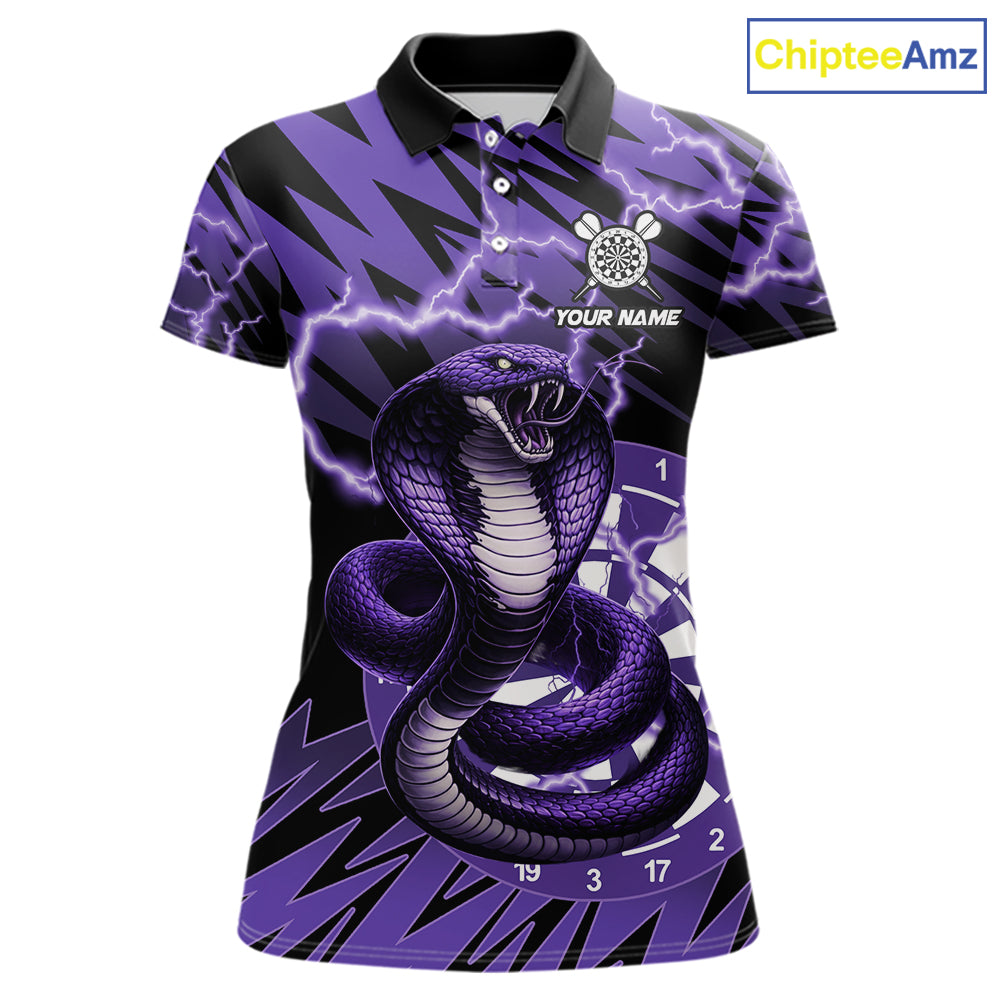 Custom Purple Dartboard Cobra Snake Lightning Darts Shirt For Women, Dart Team Jersey Polo & 1/4 Zip TDM6016