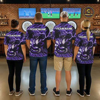 Custom Purple Dartboard Cobra Snake Lightning Darts Shirt For Men, Dart Team Jersey Polo & 1/4 Zip TDM6016