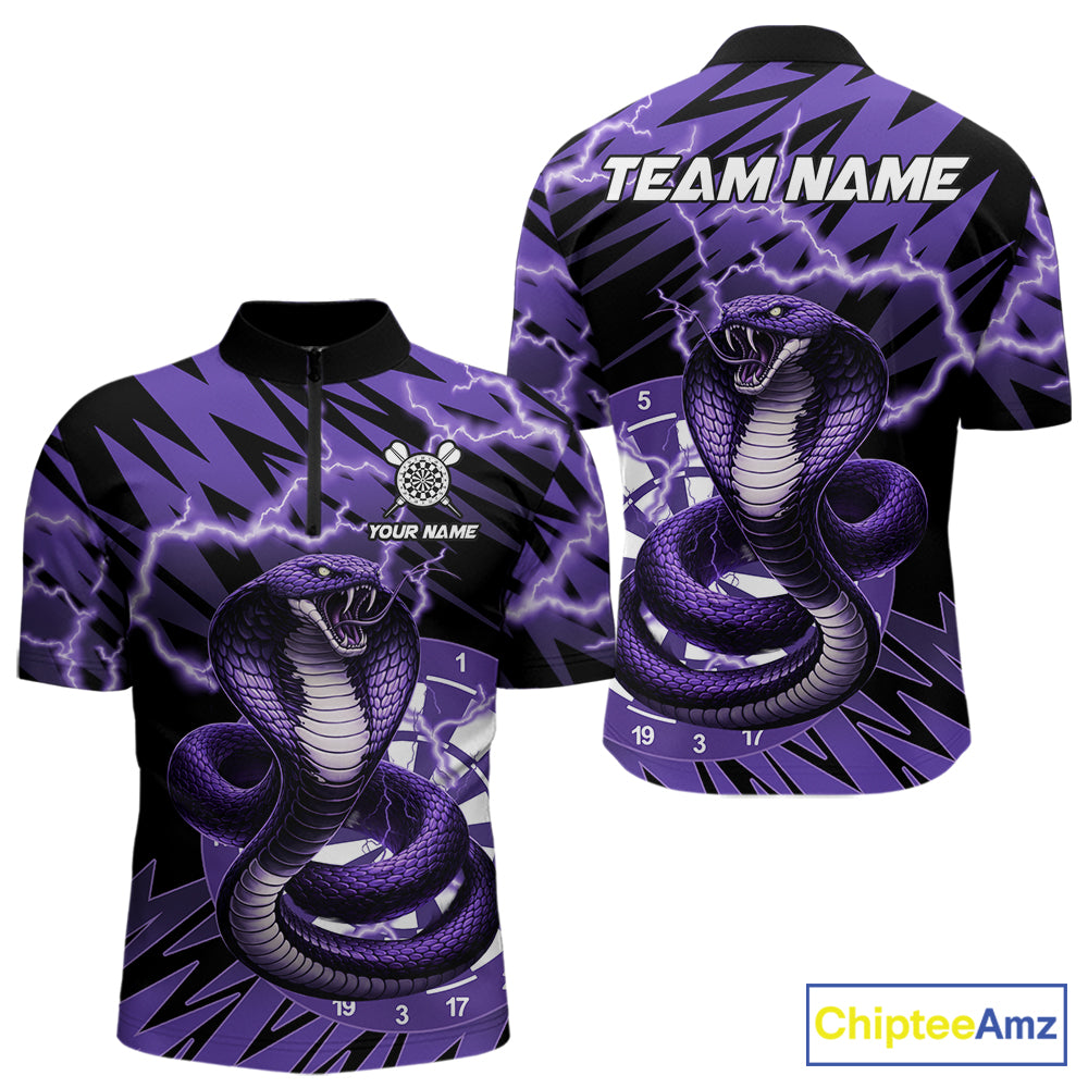 Custom Purple Dartboard Cobra Snake Lightning Darts Shirt For Men, Dart Team Jersey Polo & 1/4 Zip TDM6016