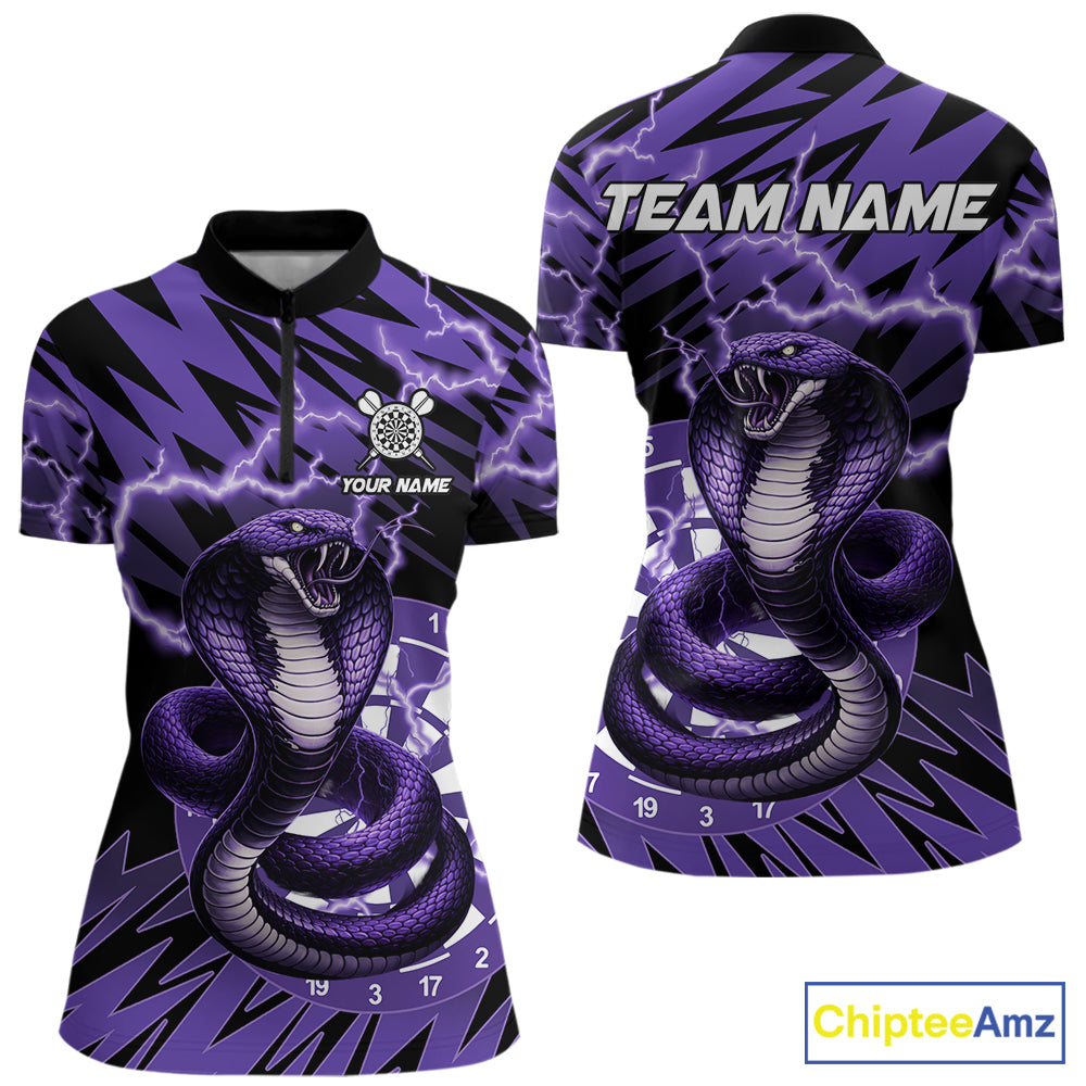 Custom Purple Dartboard Cobra Snake Lightning Darts Shirt For Women, Dart Team Jersey Polo & 1/4 Zip TDM6016