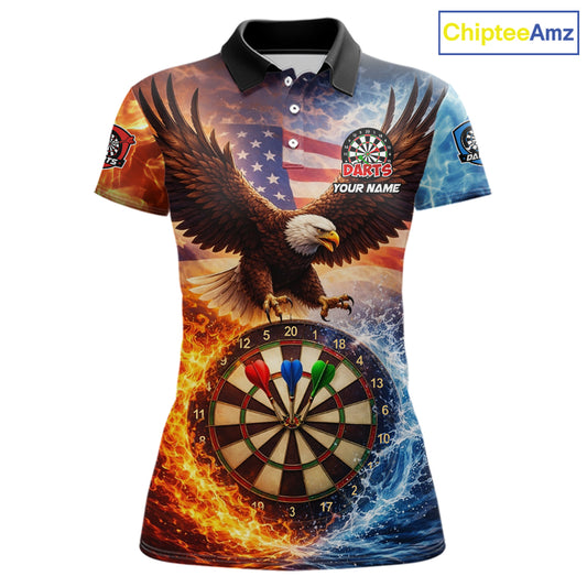American Flag Eagle Water Fire Darts Shirt For Women Custom Darts Jersey Team Polo & 1/4 Zip TDM6018