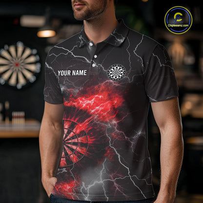 Custom Lightning Flame Red Dart Shirt For Men, Darts Jersey Pocket Option TDM6020