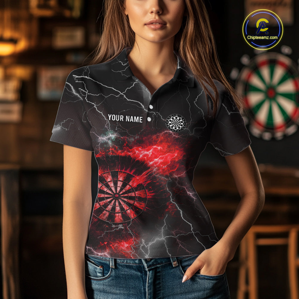 Custom Lightning Flame Red Dart Shirt For Women, Darts Jersey Pocket Option TDM6020