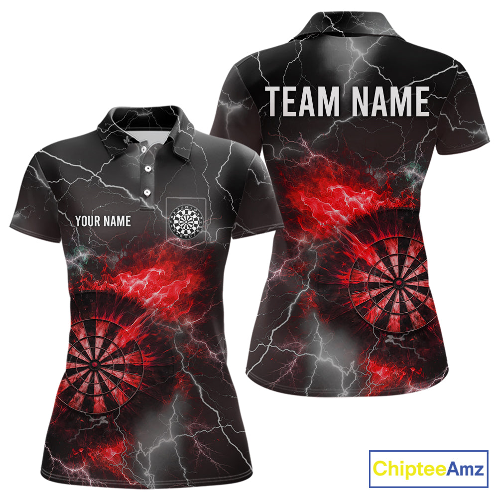 Custom Lightning Flame Red Dart Shirt For Women, Darts Jersey Pocket Option TDM6020