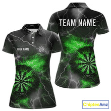 Load image into Gallery viewer, Custom Lightning Flame Green Dart Shirt For Women, Darts Jersey Pocket Option TDM6021