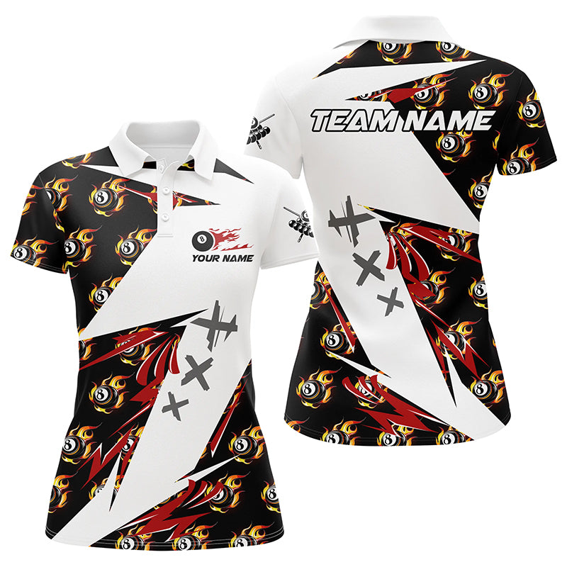 Personalized Billiard 8 Ball Fire Flame Pattern Women Polo Shirts Custom Team Name Billiard Jersey TDM1377