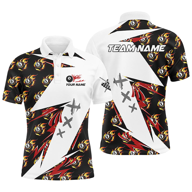 Personalized Billiard 8 Ball Fire Flame Pattern Men Polo Shirts Custom Team Name Billiard Jersey TDM1377