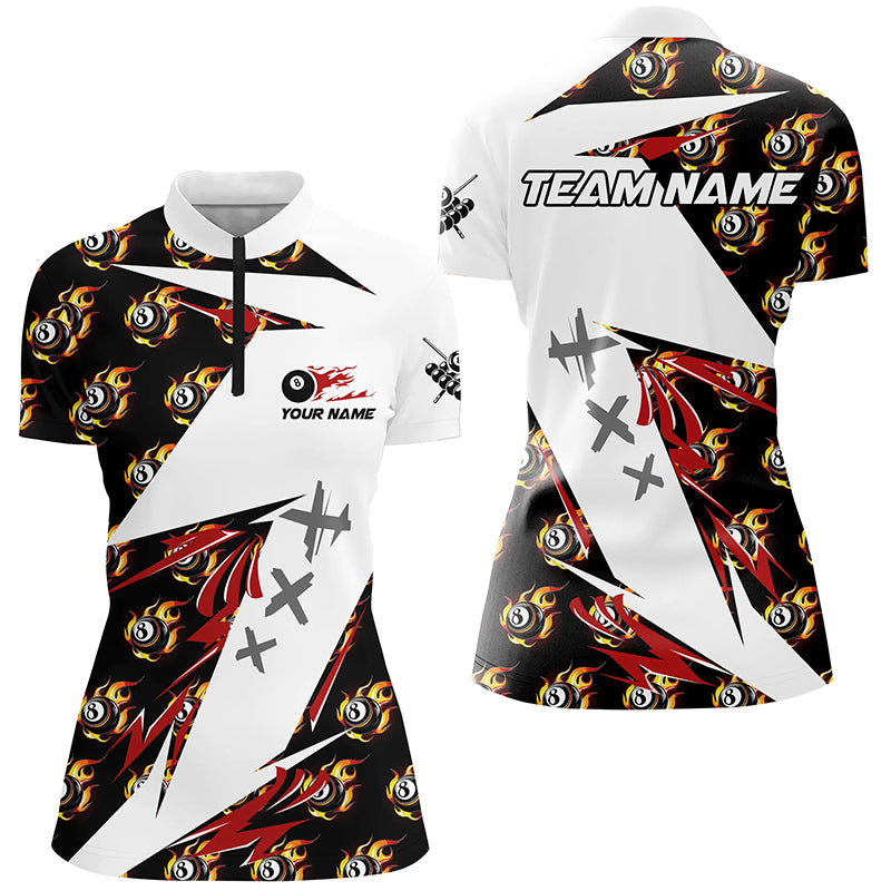 Billiard 8 Ball Fire Flame Pattern Women Quarter-Zip Shirt Custom Team Name Billiard Jersey TDM1377