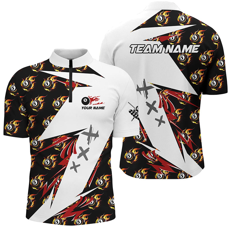 Billiard 8 Ball Fire Flame Pattern Men Quarter-Zip Shirt Custom Team Name Billiard Jersey TDM1377
