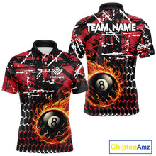 Load image into Gallery viewer, Grunge Black And Red Flaming 8 Ball Pool Men&#39;s Billiard Shirts Custom Billiard Jerseys Team Shirts TDM3833