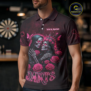 Personalized Skeleton And Roses Gothic Romance Dart Shirts For Men, Dart Jersey Outfit, Dart Gifts TDM3834