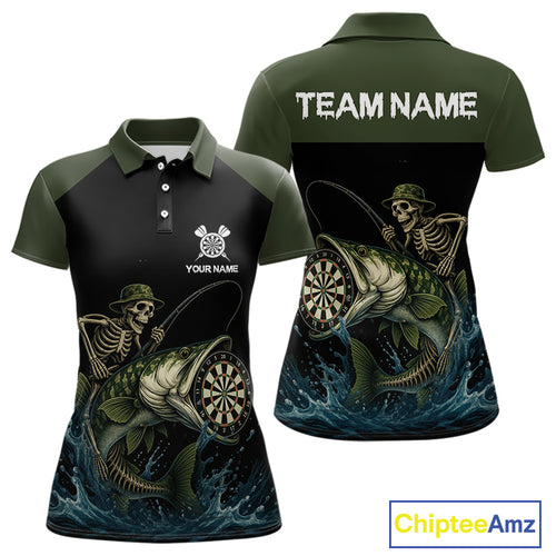 Funny Skeleton Fishing Darts Shirt For Women, Darts Jersey With Pocket Option TDM3953
