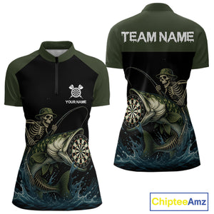 Funny Skeleton Fishing Darts Shirt For Women, Darts Jersey With Pocket Option TDM3953